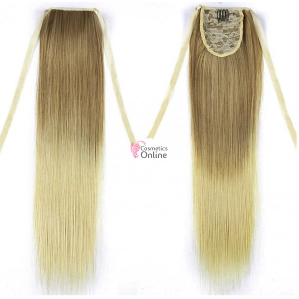 Extensie de par coada dreapta cu snur 65  cm  Ombre Saten deschis cu Blond Platinat CYF715488B10#